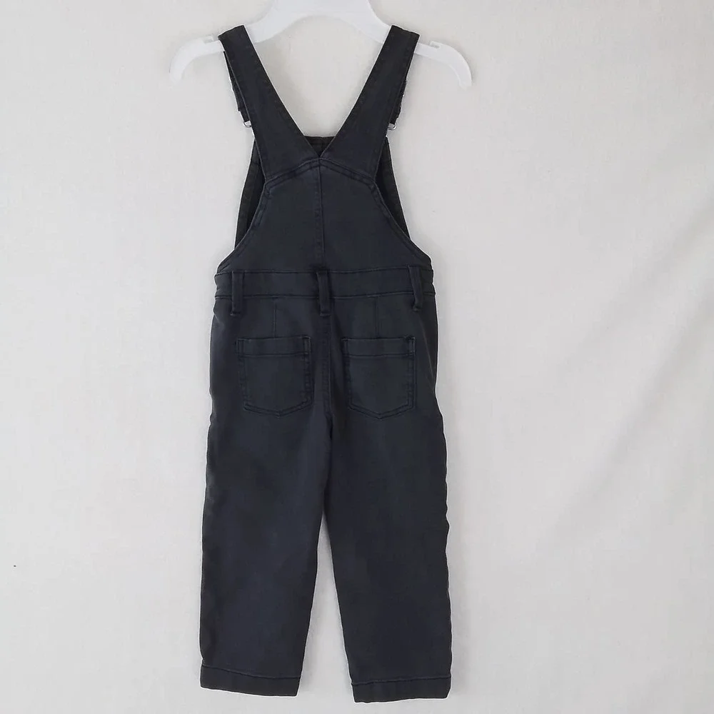 OshKosh Girls Overalls 4 Black Faded Cropped Denim Overall Jeans Relaxed Fit‎